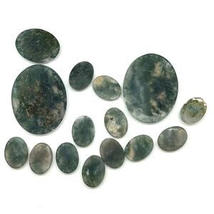 Green Moss‎ Agate Cabochons For Jewelry Making Lot of 15
